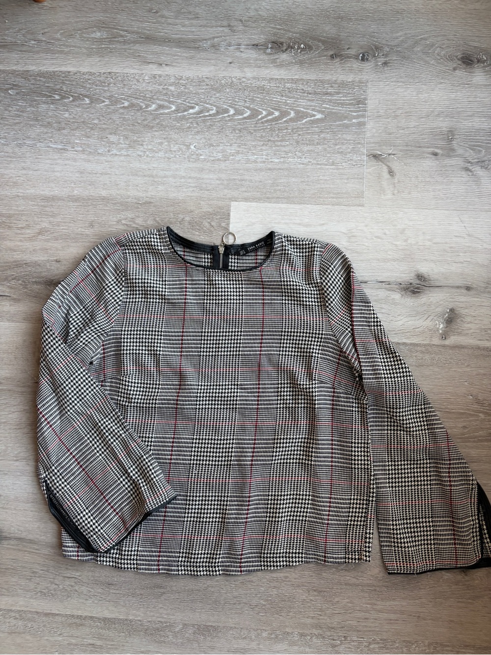 Zara Long Sleeve Plaid Blouse with Wide Sleeves